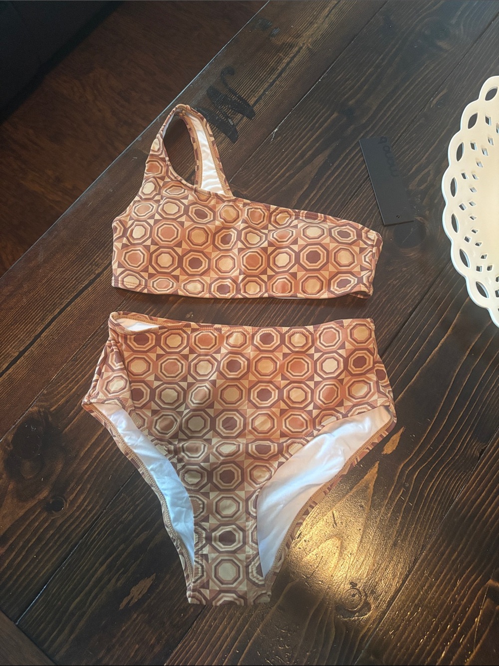 Mono B One-Shoulder High-Waist Bikini - Brown Geo
